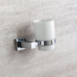 Plum&clay Tate Wall Mounted Chrome Toothbrush Holder With Ceramic Tumbler - thumbnail 2