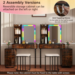 Costway Rgb Vanity Table Set Bedroom Dressing Table W/ Mirror & Lights-Brown - thumbnail 7