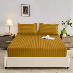 Ameha Stripe Fitted Sheet 40 Cm Deep Pocket- Hypoallergenic Easy Care Ochre Bed Sheets Uk Single Bedsheet(90X190Cm) - thumbnail 4