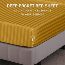 Ameha Stripe Fitted Sheet 40 Cm Deep Pocket- Hypoallergenic Easy Care Ochre Bed Sheets Uk Single Bedsheet(90X190Cm) - thumbnail 7