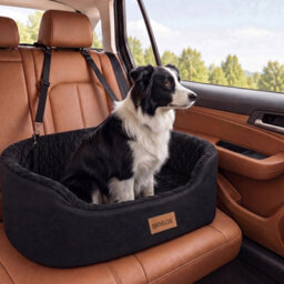Skylos Dog Car Seat Large Car Dog Bed,10Cm Raised Plush Black - thumbnail 1