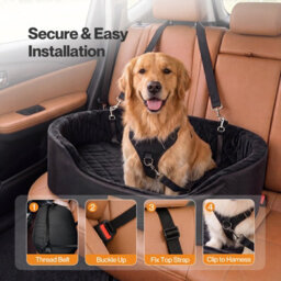 Skylos Dog Car Seat Large Car Dog Bed,10Cm Raised Plush Black - thumbnail 7