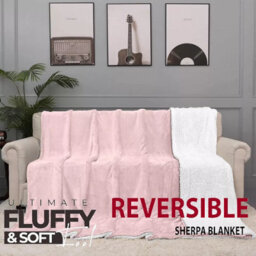 Ameha Sherpa Fleece Blanket Soft Thick & Warm Reversible Throw For Sofa, Bed & Travel Pink Super King 230X270Cm - thumbnail 1