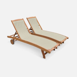 Sweeek. Pair Of Wooden And Textilene Sun Loungers Marbella Taupe Grey 196X68X91 Cm - thumbnail 2