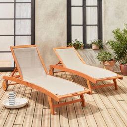 Sweeek. Pair Of Wooden And Textilene Sun Loungers Marbella Taupe Grey 196X68X91 Cm - thumbnail 1