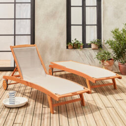Sweeek. Pair Of Wooden And Textilene Sun Loungers Marbella Taupe Grey 196X68X91 Cm - thumbnail 6