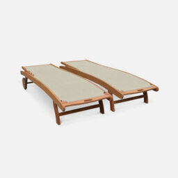 Sweeek. Pair Of Wooden And Textilene Sun Loungers Marbella Taupe Grey 196X68X91 Cm - thumbnail 4