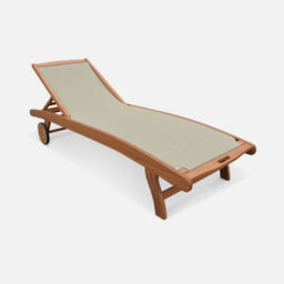 Sweeek. Pair Of Wooden And Textilene Sun Loungers Marbella Taupe Grey 196X68X91 Cm - thumbnail 5