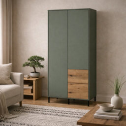 Wyld Haus Malmo Olive Green And Natural Oak 2-Door Wardrobe With 2 Drawers