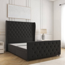 Bsspoke Anna Divan Bed Set Black Plush Velvet With 54Inch Headboard & Footboard 2 Drawers Footend No Mattress In 4Ft 4Ft6 5Ft 6Ft - thumbnail 2