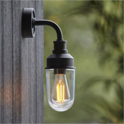 Loops Ip44 Outdoor Wall Light - Textured Black Industiral Frame Clear Glass Shade - Garage Porch Lamp - thumbnail 4