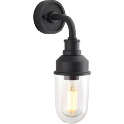 Loops Ip44 Outdoor Wall Light - Textured Black Industiral Frame Clear Glass Shade - Garage Porch Lamp