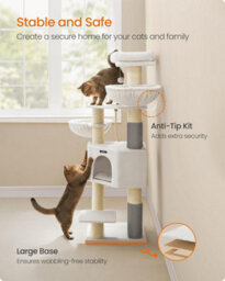 Songmics Cat Tree, Cat Activities Center, Cat Tower, Self-Groomers, Scratching Posts, Perch, Cave, Baskets, Cream White And Beige - thumbnail 6