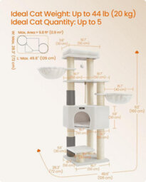 Songmics Cat Tree, Cat Activities Center, Cat Tower, Self-Groomers, Scratching Posts, Perch, Cave, Baskets, Cream White And Beige - thumbnail 2