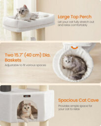 Songmics Cat Tree, Cat Activities Center, Cat Tower, Self-Groomers, Scratching Posts, Perch, Cave, Baskets, Cream White And Beige - thumbnail 3