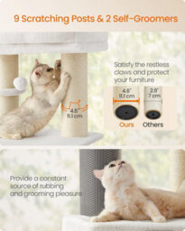 Songmics Cat Tree, Cat Activities Center, Cat Tower, Self-Groomers, Scratching Posts, Perch, Cave, Baskets, Cream White And Beige - thumbnail 4
