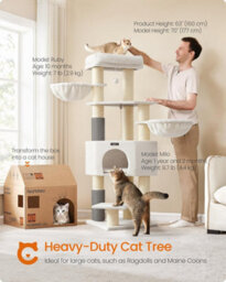 Songmics Cat Tree, Cat Activities Center, Cat Tower, Self-Groomers, Scratching Posts, Perch, Cave, Baskets, Cream White And Beige - thumbnail 1