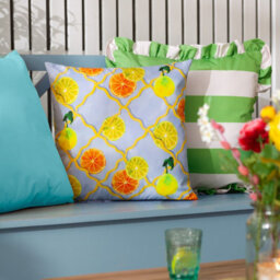 Wylder Citrus Trellis Outdoor Polyester Filled Cushion, Blue, 45 X 45Cm - thumbnail 6