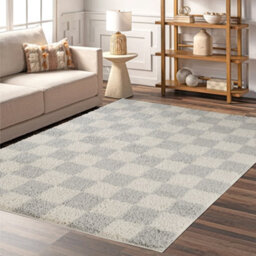 Chester Living Room Shaggy Area Rug Modern - Contemporary Checkered Design - Hallway Runner Indoor Rug Grey 200X290 Cm - thumbnail 6