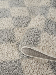 Chester Living Room Shaggy Area Rug Modern - Contemporary Checkered Design - Hallway Runner Indoor Rug Grey 200X290 Cm - thumbnail 3