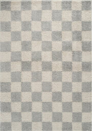 Chester Living Room Shaggy Area Rug Modern - Contemporary Checkered Design - Hallway Runner Indoor Rug Grey 200X290 Cm - thumbnail 2
