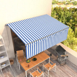 Berkfield Manual Retractable Awning With Blind 4X3M Blue&white