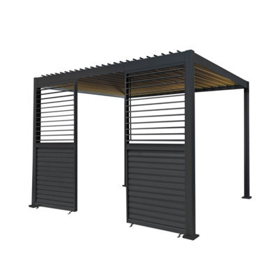 MonsterShop Metal Pergola 3M X 3M Anthracite Grey With Led Lights & 2 Side Panels - image 1