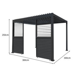 MonsterShop Metal Pergola 3M X 3M Anthracite Grey With Led Lights & 2 Side Panels - thumbnail 4