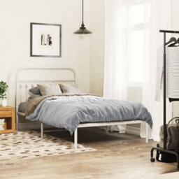 Berkfield Metal Bed Frame Without Mattress With Headboard White 107X203Cm - thumbnail 1