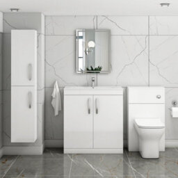 Royal Bathrooms Turin Gloss White 800mm Floor Standing Vanity Unit 2 Door With Minimalist Basin Sink - thumbnail 2