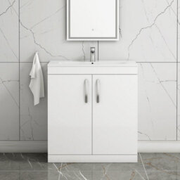 Royal Bathrooms Turin Gloss White 800mm Floor Standing Vanity Unit 2 Door With Minimalist Basin Sink