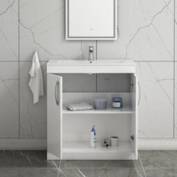 Royal Bathrooms Turin Gloss White 800mm Floor Standing Vanity Unit 2 Door With Minimalist Basin Sink - thumbnail 3