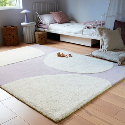 Cream Purple Handmade Abstract 9mm Thick Stain-Resistant Rug For Bedroom, Dining Room, Wool Area Rug-160Cm X 230Cm