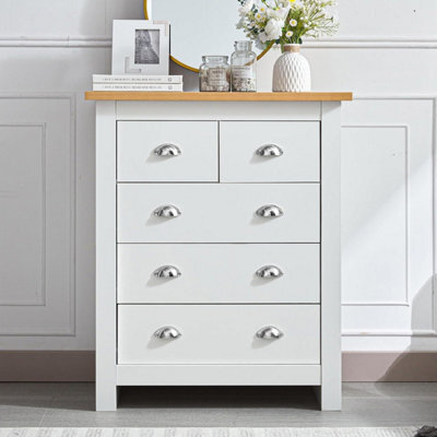 Kosy Koala 5-Drawer Dresser With Light Wood Top, White Bedroom Storage Chest, Silver Handles, W79Cm - image 1