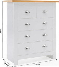 Kosy Koala 5-Drawer Dresser With Light Wood Top, White Bedroom Storage Chest, Silver Handles, W79Cm - thumbnail 2
