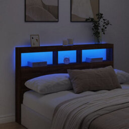 Berkfield Headboard Cabinet With Led Brown Oak 160X17X102 Cm - thumbnail 4