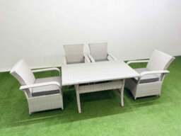Fimous Rattan Garden Furniture Set With Rectangular Dining Table And Dining Chairs 4 Seater Light Grey Mixed - thumbnail 2