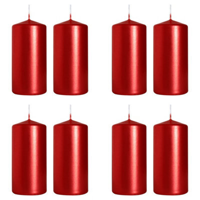 SolaDirect Pillar Candles, Pack Of 8, Unscented, Long Burning Time, 10 X 5 Cm / 4 X 2 In (Red, Metallic) - image 1