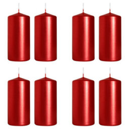 SolaDirect Pillar Candles, Pack Of 8, Unscented, Long Burning Time, 10 X 5 Cm / 4 X 2 In (Red, Metallic)