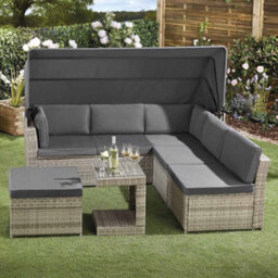 Garden Gear California Rattan Daybed 5 Piece, Outdoor Patio Furniture Set With Extendable Canopy With Cover - thumbnail 1