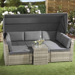 Garden Gear California Rattan Daybed 5 Piece, Outdoor Patio Furniture Set With Extendable Canopy With Cover - thumbnail 2
