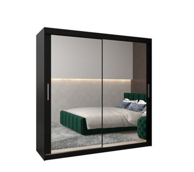 Arte Tokyo 03 Contemporary Mirrored 2 Sliding Door Wardrobe 9 Shelves 2 Rails Black Matt (H)2000mm (W)2000mm (D)620mm - image 1