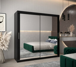 Arte Tokyo 03 Contemporary Mirrored 2 Sliding Door Wardrobe 9 Shelves 2 Rails Black Matt (H)2000mm (W)2000mm (D)620mm - thumbnail 2