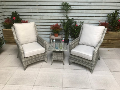 Signature Weave Sarah Wicker High Back Lounge Arm Chair Side Table Set Grey - image 1