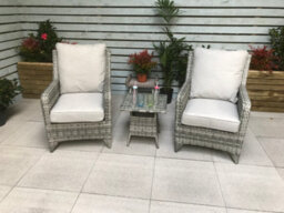 Signature Weave Sarah Wicker High Back Lounge Arm Chair Side Table Set Grey - thumbnail 6