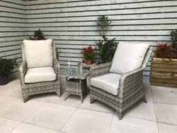 Signature Weave Sarah Wicker High Back Lounge Arm Chair Side Table Set Grey - thumbnail 2
