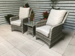 Signature Weave Sarah Wicker High Back Lounge Arm Chair Side Table Set Grey - thumbnail 5