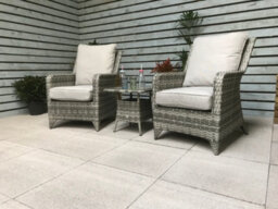 Signature Weave Sarah Wicker High Back Lounge Arm Chair Side Table Set Grey - thumbnail 3