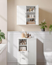 Ledrem Wall Storage Cabinet With Adjustable Shelves, Medicine Cabinet For Bathroom, Space-Saving, White - thumbnail 3