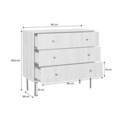 Sweeek - 3-Drawer Chest With Grooved Wooden-Effect Natural 39X90X80.5 Cm - Braga - thumbnail 6